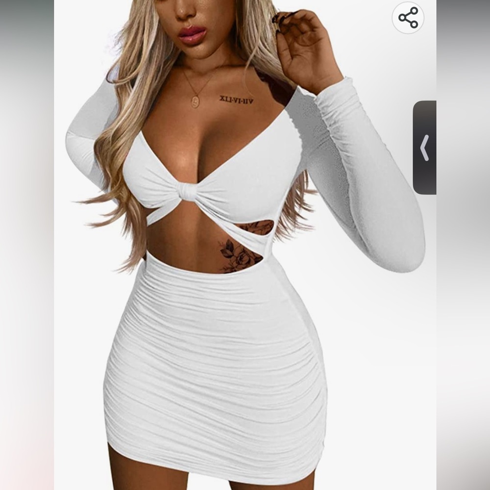 XXTAXN Women's Sexy Bodycon Deep V Neck Long Sleeve Cut Out Club Mini Dress